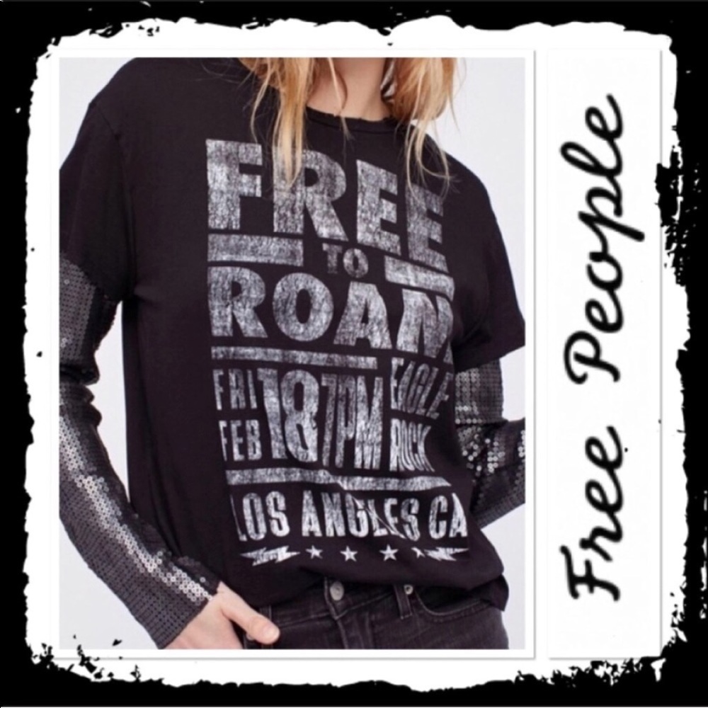 Free people free to roam sequins sleeve t shirt